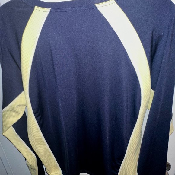 NWOT QVC Women SZ L Sport Savvy LuxDri Color Block T-shirt BLUE YELLOW 1/4 Zip - Picture 2 of 7